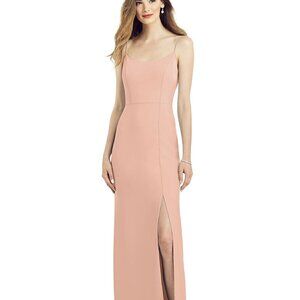 After Six 6822..Spaghetti Strap V-Back Crepe Gown with Front Slit...Peach...Sz 6